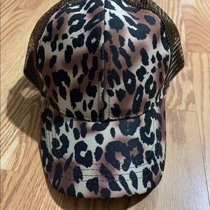 Leopard messy bun hat